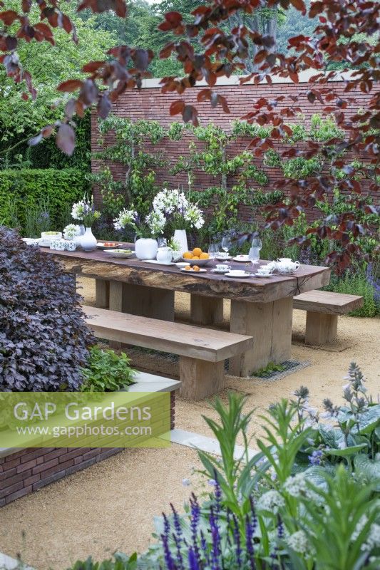 Al fresco dining in 'The Wedgwood Garden' at RHS Chatsworth Flower Show 2019, June
