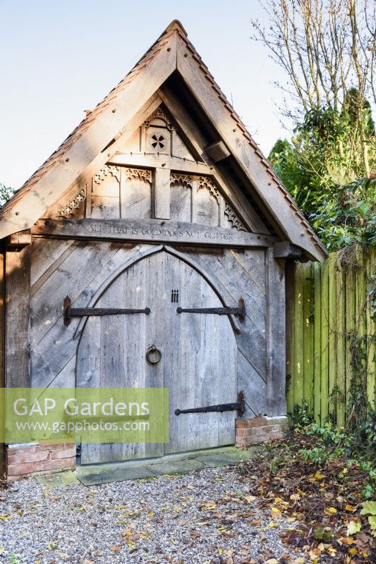 An oak lych gate at Wild Thyme Cottage