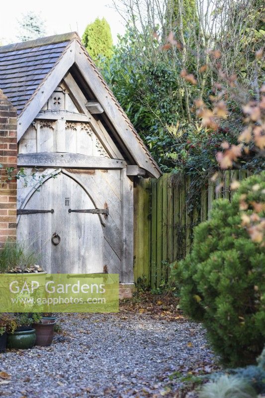 An oak 'lych gate' at Wild Thyme Cottage