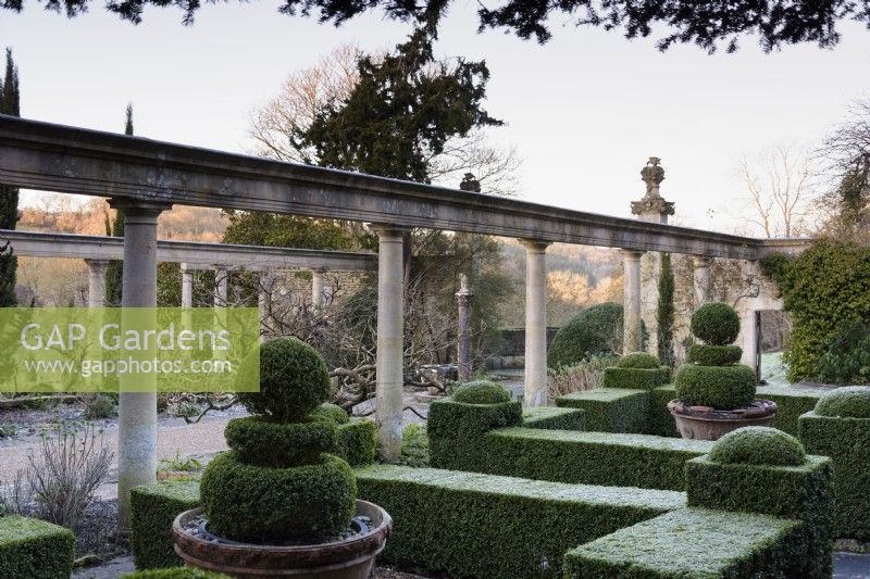 Box parterre at Iford Manor in January