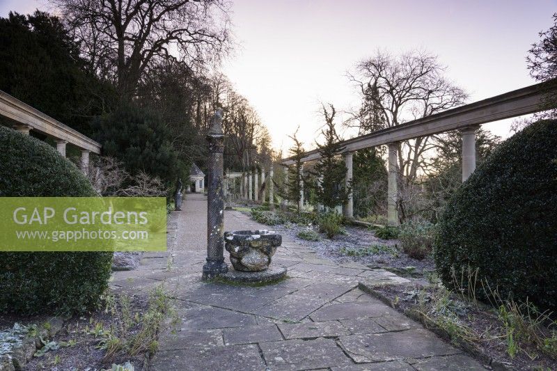 The Great Terrace at Iford Manor, Wiltshire in January