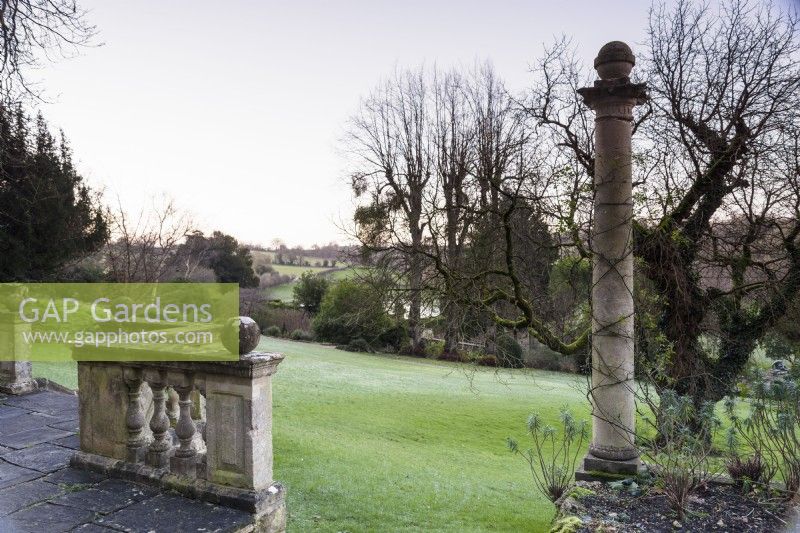 Iford Manor in January looking out to surrounding Wiltshire landscape