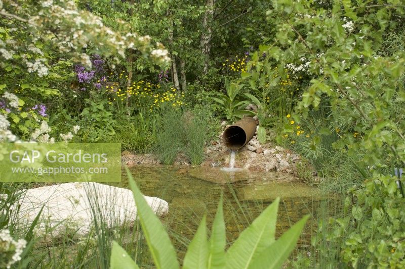 RHS Chelsea Flower Show 2023 - Water feature - Samaritans' Listening Garden designed by Darren Hawkes