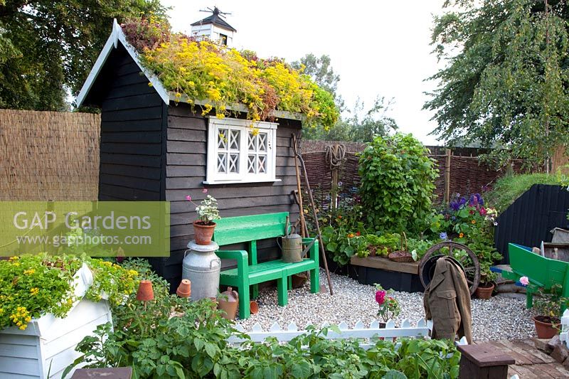Small garden with garden house 