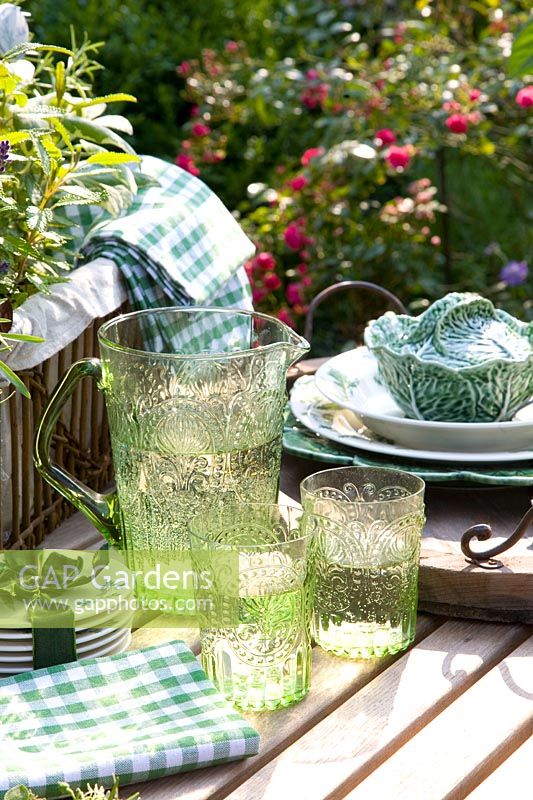 Carafe and glasses for herbal decoration 