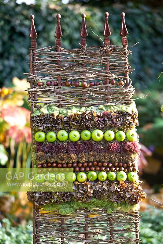 Floristry with seed heads and apples in autumn 