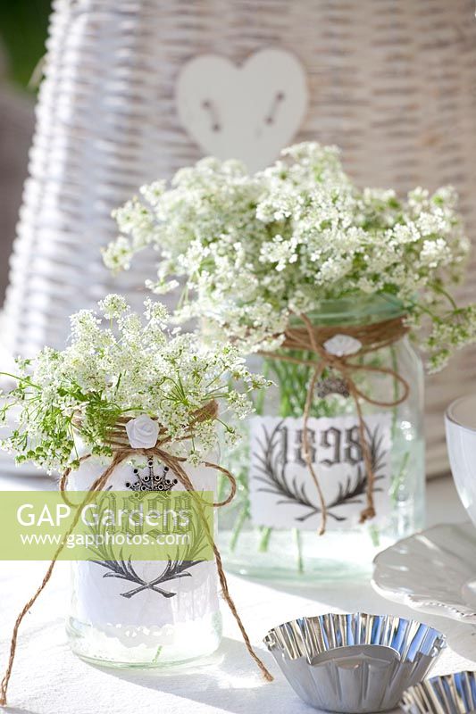 Decorated glasses with cow parsley, Anthriscus sylvestris 