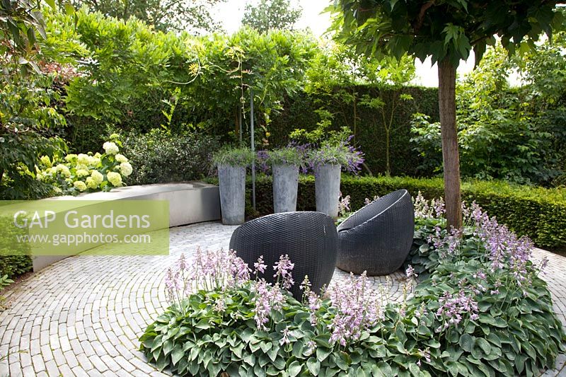 Seating area in modern garden 