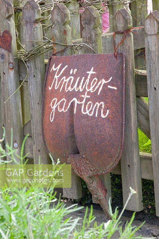 Herb garden sign made from old spade blade 