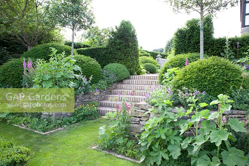 Stairs in the hillside garden 