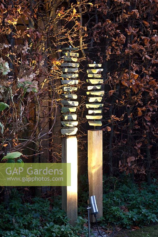 Light in the garden, object illuminated with spotlight 