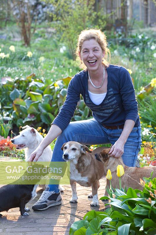 Garden owner, Anja van Heeswijk and her Romanian stray dogs 