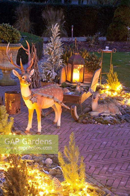 Illuminated Christmas decoration in the garden 
