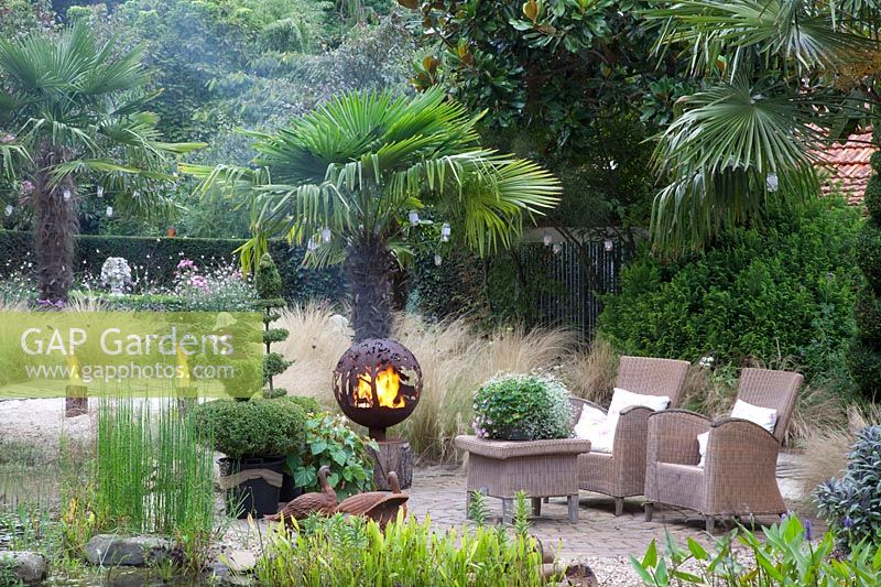 Seating area with fire bowl 