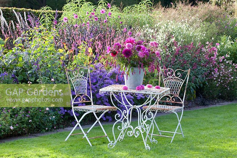 Seating area in the country house garden 