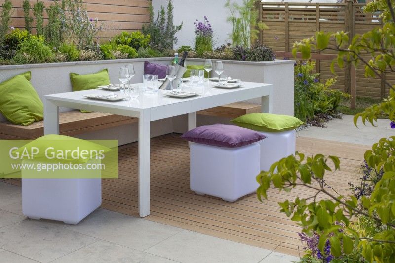 Outdoor living in the 'Sociability' garden at BBC Gardener's World Live 2015, June