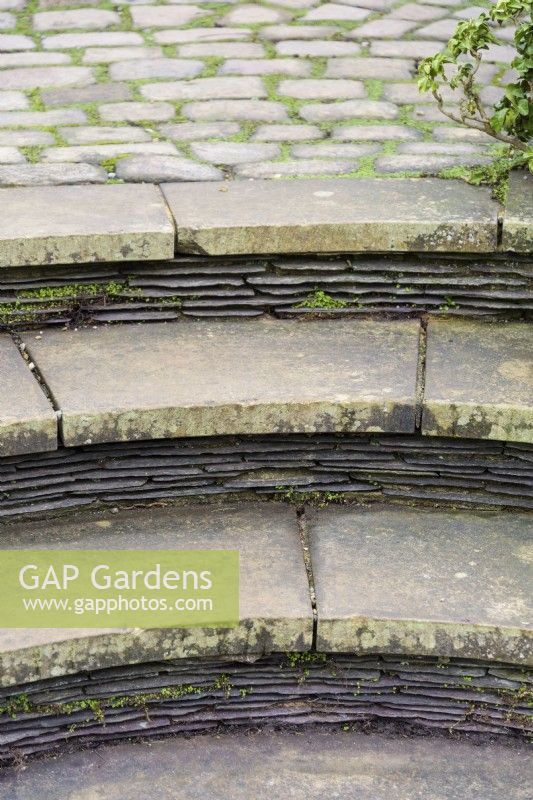 Layers of slate used as risers in steps at York Gate Garden