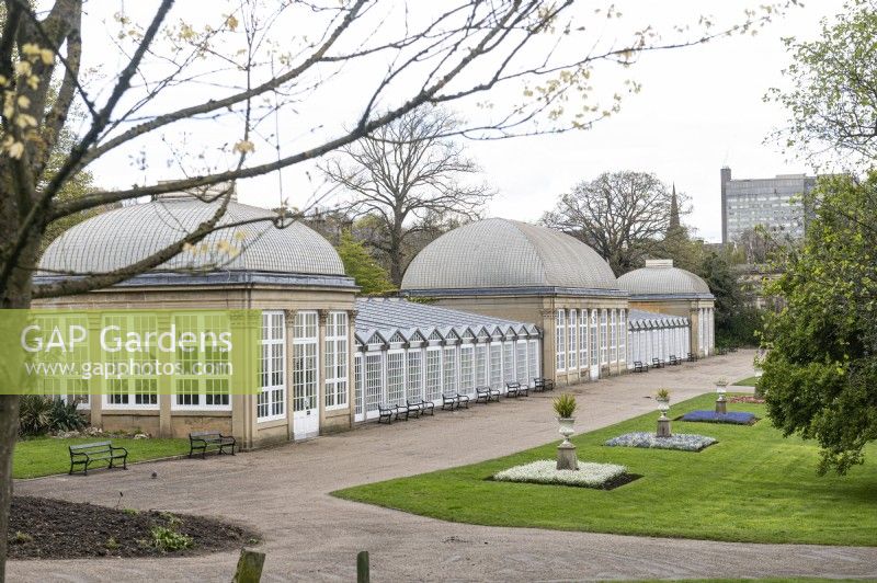 Sheffield Botanical gardens Yorkshire England UK. 
General Views.  Grade II listed glass pavilions 