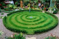 Circular lawn with cut in spiral pattern, Woodside Road Chester.