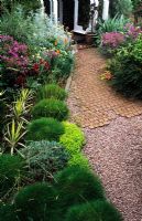 Brick path in front garden at Anne Swithenbanks garden in Surrey