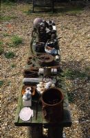 Found object sculpture table at Derek Jarmans Garden in Dungeness, Kent