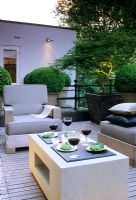 Modern outdoor furniture on roof terrace