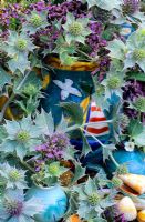 Seaside arrangement with Eryngium - Sea Holly and shells