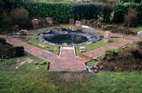 Fairfield, Surrey partial contruction of sacred garden. Layout of paths and pond