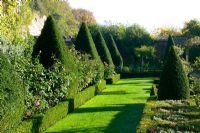 Clipped Yew hedging and topiary at The Abbey House, Malmesbury, Wiltshire

