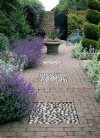 Brick Path with squares of pebble insets - Cabbage and Kings garden, Sussex