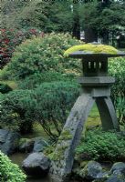Japanese garden with stone ornament - Japanese Garden, Portland, Oregon, USA