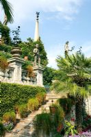 Formal statues at Isola Bella, Lake Maggiore, Piedmont, Italy - One of the Borromean Islands famous for beautiful scenic views