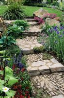 Stone steps leading to the lawn - Sunday Express garden Chelsea 1996