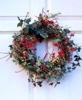 Christmas wreath of ilex, Hedera and Rosemary