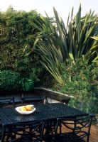 Roof garden with Phormuim tenax and bamboo planted as a living screen - Teddington, Middlesex