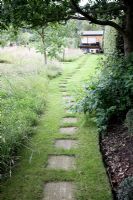 Stepping stone pathway leading to shed