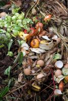 Fruit and vegetable kitchen waste on compost heap