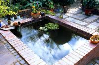 A terrace garden with pond