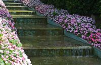 The rill edged with Impatiens - Busy Lizzies at Villa Ephrussi de Rothschild, Cap Ferrat, France