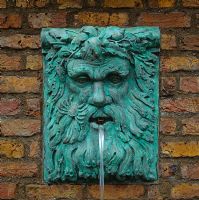 Water feature - Classical head of neptune water spout painted verdigris and designed by Anthony Noel
