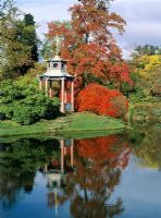 Water garden with Japanese pagoda - Clivedon, Buckinghamshire