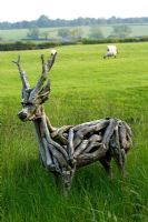 Deer sculpture made from natural wood - The Old Rectory, Haselbech, Northamptonshire