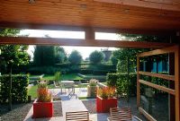 Contemporary minimal garden with patio, furniture and rectangular water feature - Gent, Belgium