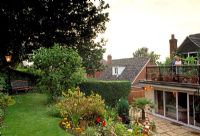 View of rear of house and roof terrace from garden - 28A Braces Lane, Bromsgrove, Worcestershire