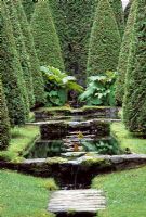 Yew lined rill and stepped ponds - Les Jardins de Quatre-Vents, Quebec 