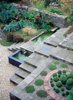 Water feature and mixed borders - Lower House, Cusop, Near Hay-On-Wye