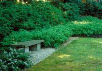 Japanese inspired shade garden with Bamboo, Japanese stilt grass