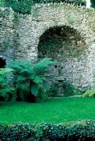 Niche with ferns on east side of garden near the Theatre of Hercules - Isola Bella, Lake Maggiore, Italy.