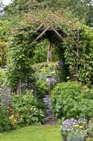 Wooden arch with climbers with Eastgrove Cottage Garden