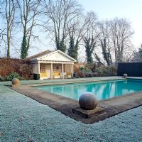The Pool Garden in Winter, The Old Rectory, Burghfield, Berkshire. 